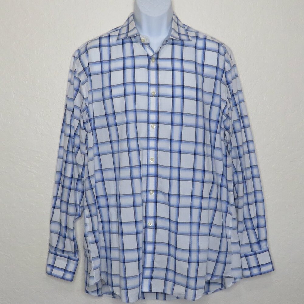 Jack Stone* Men's Long Sleeve Button Down Curved Hem Plaid Shirt~ Size XL